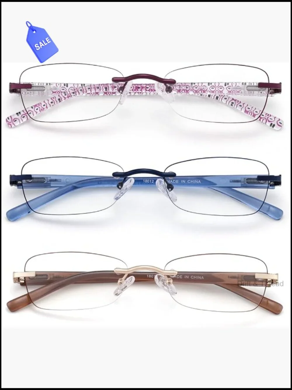 Rimless Blue Light Blocking Reading Glasses 3 Pack | Spring Hinge Pattern Print